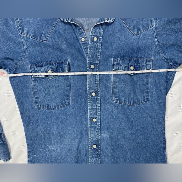 Vintage Saddle King Western Denim Shirt – Pearl Snap, Long Sleeve - Picture 7 of 16